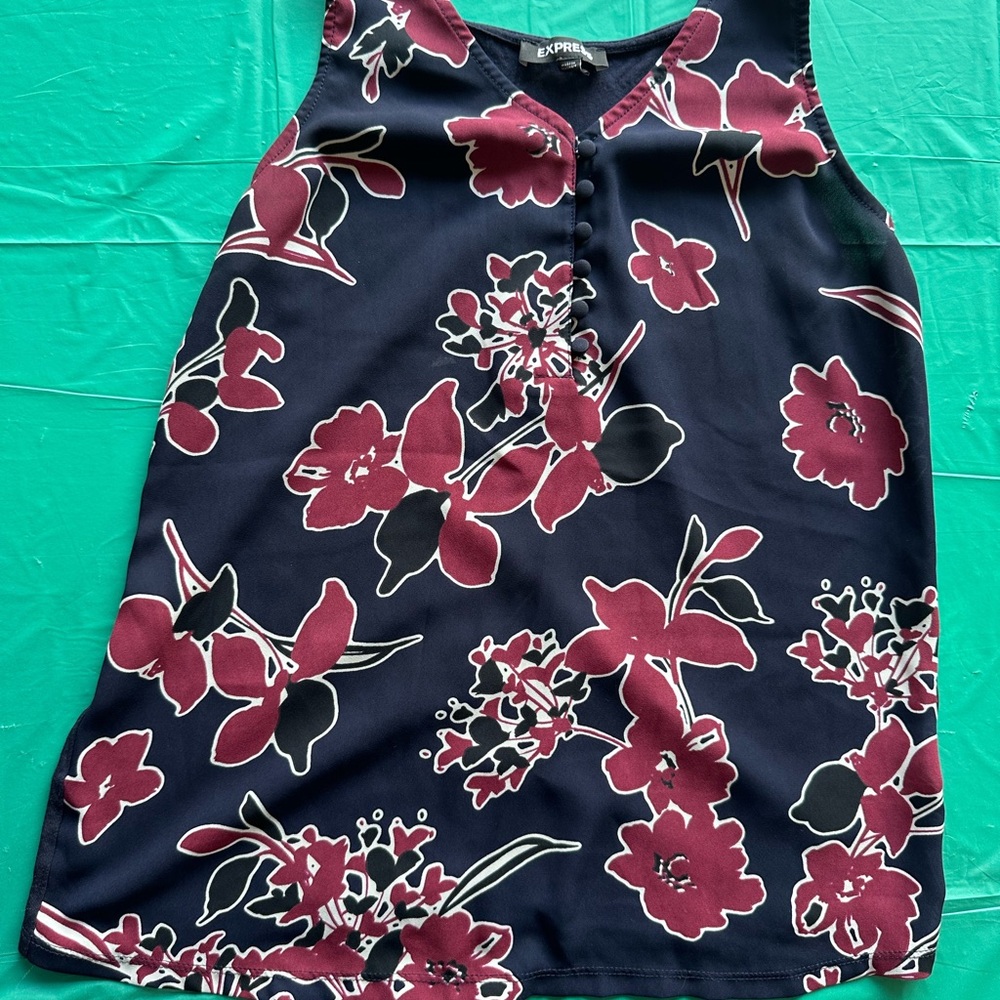 Express Navy and Burgundy Floral Top